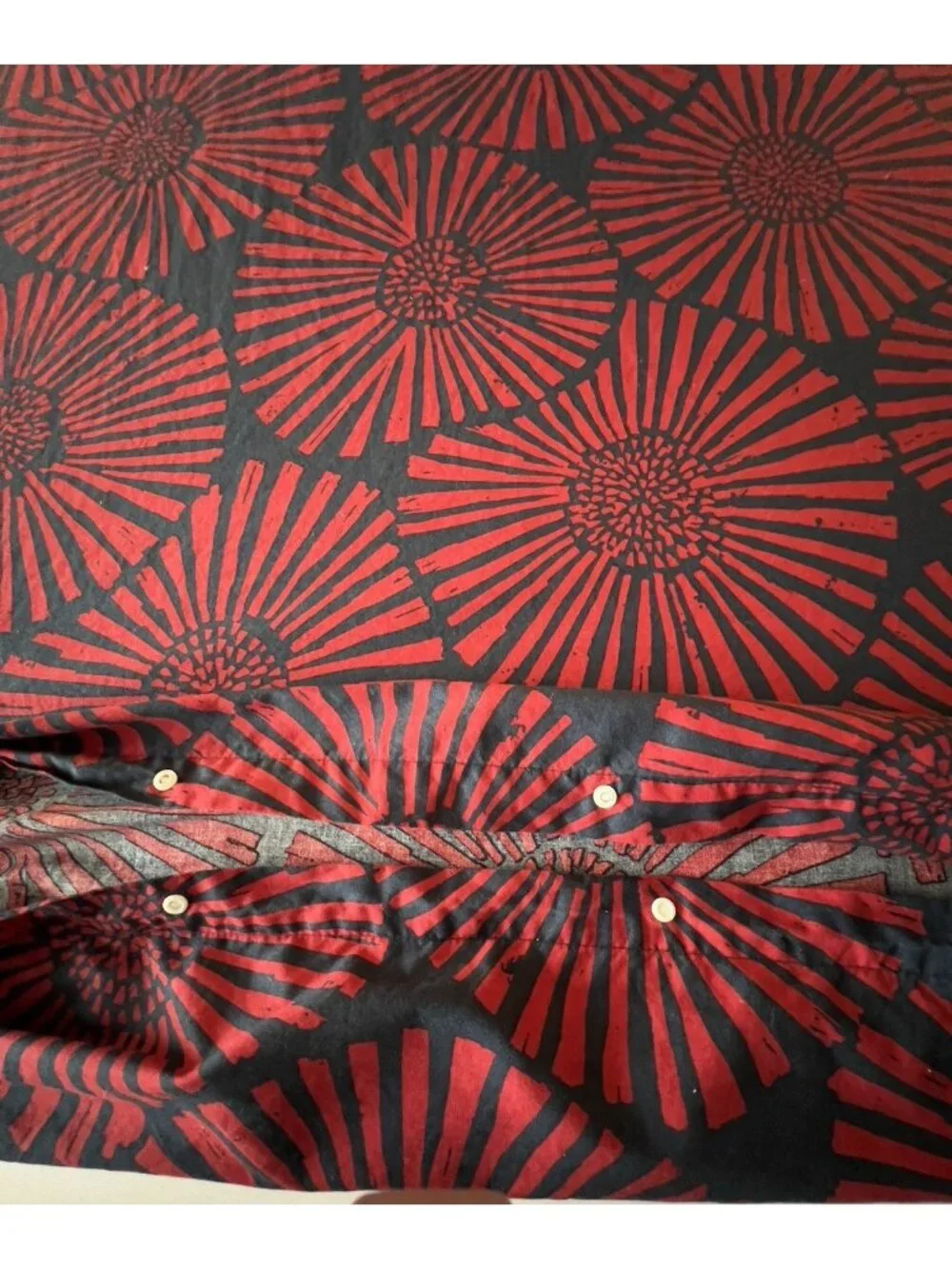 Ikea INLUPP Queen/Full Duvet Cover Sunburst Red & Navy Blue Flowers 100% Cotton